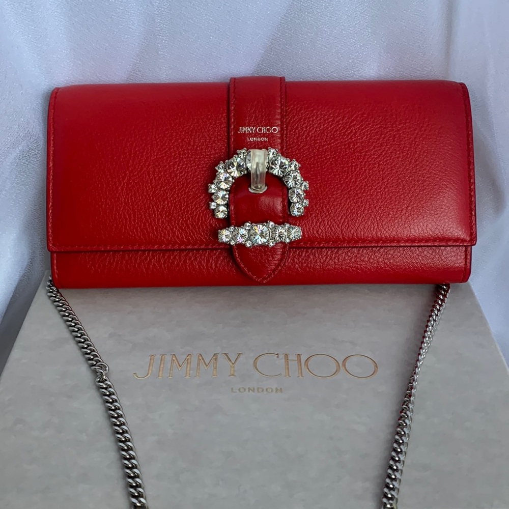 Brand New Jimmy Choo Cheri Crossbody Clutch Royal Red